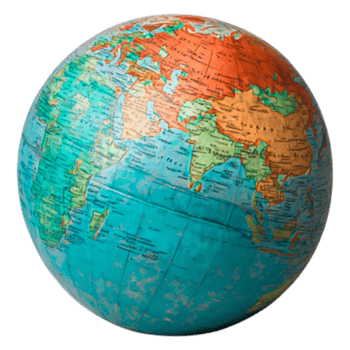 Colorful Globe Displaying World Map with Continents and Oceans png