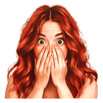 Surprised Woman with Red Hair Covering Her Face with Hands png