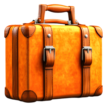 Classic Orange Suitcase with Leather Straps and Handle for Travel png