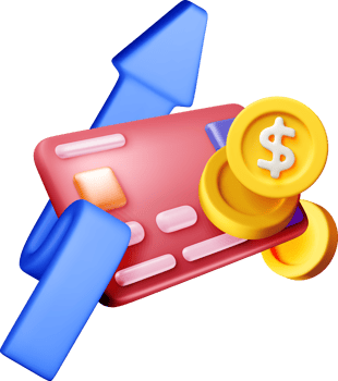 3D bank card with arrow and golden coins png