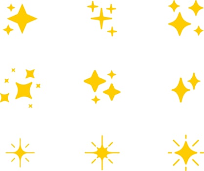 Sparkle icon set shiny cute cartoon stars glowing light effect emoji sticker sign symbol vector