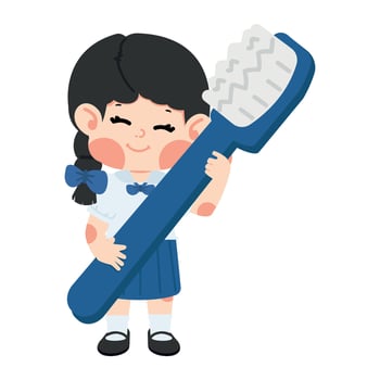 A child holding a giant blue toothbrush vector