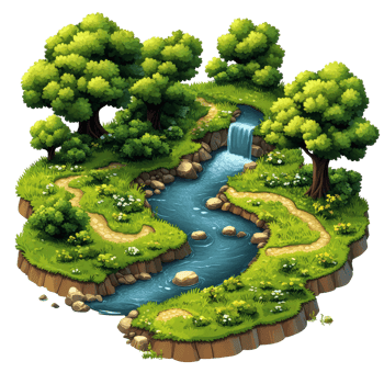 Discover the beauty of nature with this breathtaking image of a tranquil river flowing through a lush forest. Explore the picturesque scenery and find your peace. png
