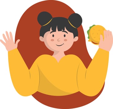 Woman Eating Hamburger Isolated on White Background. vector