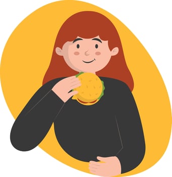 Woman Eating Hamburger Isolated on White Background vector