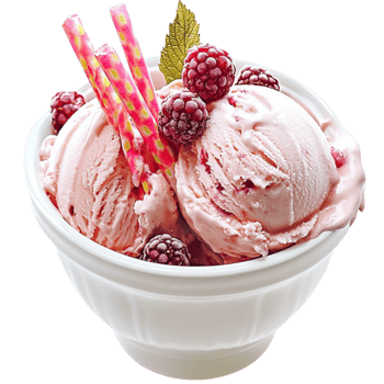 Cup of strawberry ice cream topped with raspberries represents indulgence fruity delight and summer treats png