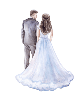 A watercolor painting of a bride and groom png