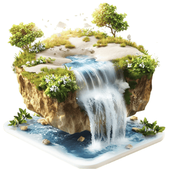 Floating island with a waterfall symbolizing fantasy nature and serene landscapes png