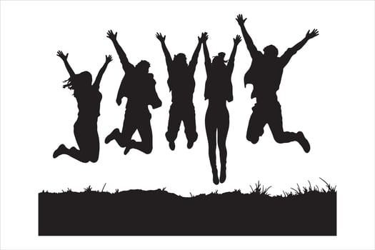 Silhouette of Happy People Jumping in the Air Friendship and Celebration vector