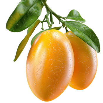 Mangoes with a goldenyellow hue and green leaves look juicy and ripe png