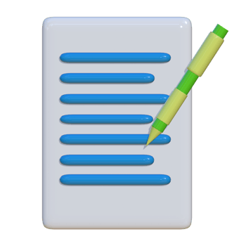 3D icon of a document with a pen. Suitable for business presentations and corporate assets png