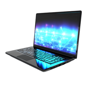 Animated laptop with glowing keyboard digital workspace modern technology futuristic design close-up view innovative concept png