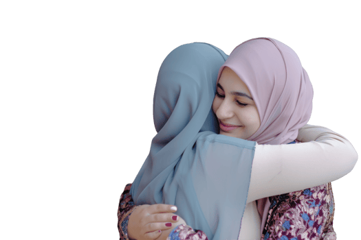 Portrait of Young Beautiful Arab Muslim Women Each Other for Love and Happiness on Background. png