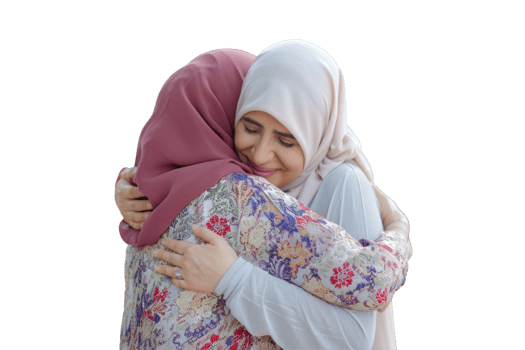 Portrait of Middle muslim women with hijab hugs each other for Love and Happiness png
