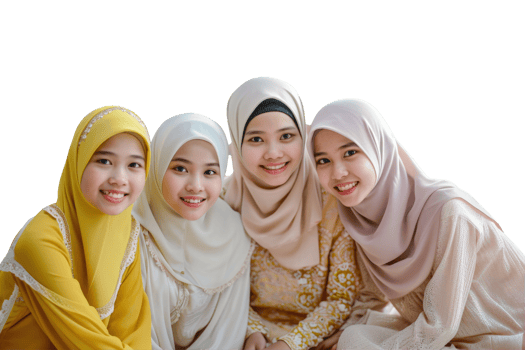 Four young women in hijab pose for the camera png