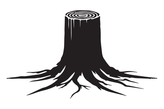 Silhouette Art of Tree Stump with Visible Roots in Ground vector