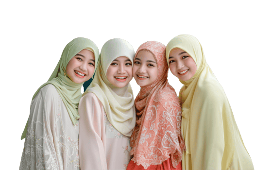 Four women wearing hijab pose for the camera png