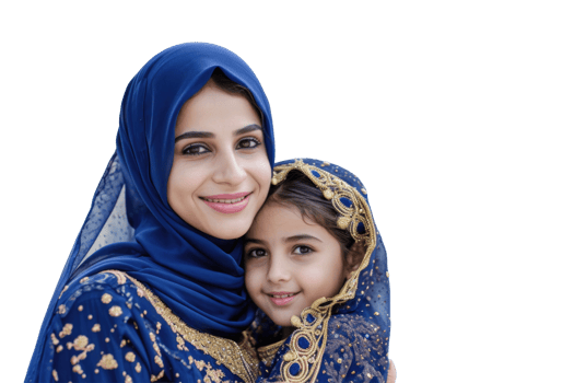 A woman and her daughter in traditional clothing png