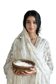 A beautiful indian woman holding a bowl of rice png