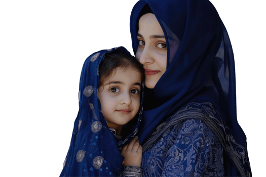 Loving Muslim Family Mother Her Little Daughter Embracing Together In Blue Matching Dress . png
