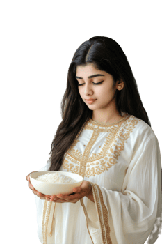 A young woman holding a bowl of rice png