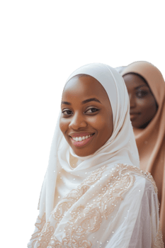 Two women wearing headscarves and smiling png