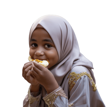 A young girl in a hijab eating a piece of food png