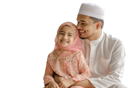 A man and a little girl in a traditional muslim outfit png