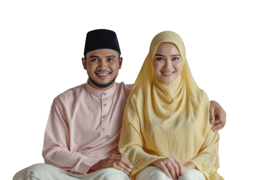 A young couple in traditional muslim clothing png