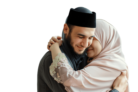 A muslim couple embracing each other png