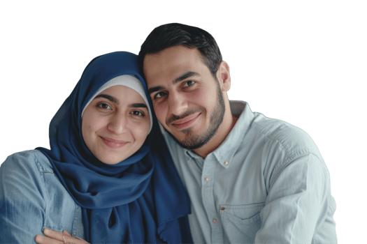 A young couple in blue hijab pose for the camera png