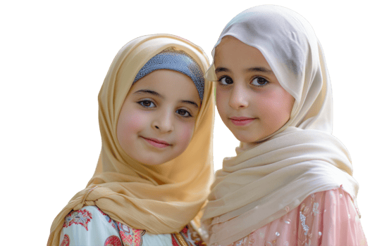 Two Pretty Muslim Child Girl in Traditional Clothes Together on Background. png