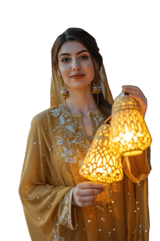 A woman in a traditional indian dress holding two lamps png