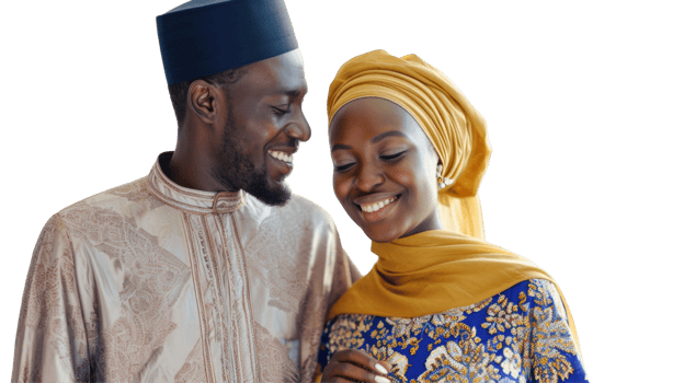 A man and woman in traditional clothing are smiling png