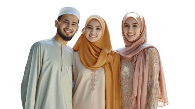 Three muslim people posing for a photo png