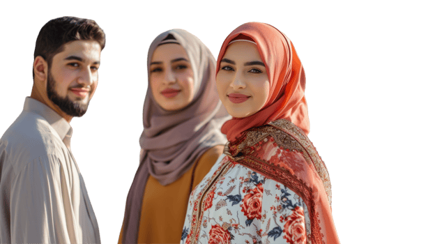 Three people in traditional clothing standing together png