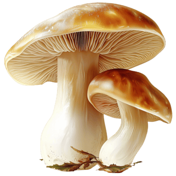 Cluster of wild mushrooms with thick stems and golden brown caps growing in nature png