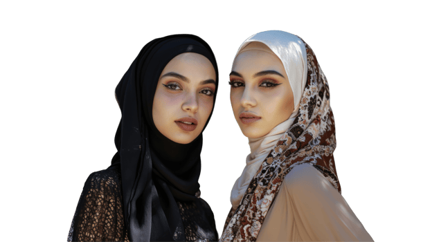 Two women wearing hijab pose for the camera png