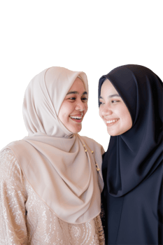 Two women wearing hijab are smiling png