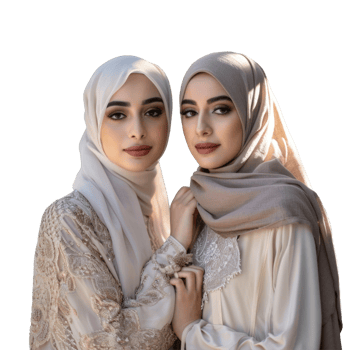 Two women wearing hijab pose for the camera png