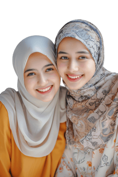 Two women wearing hijab pose for the camera png