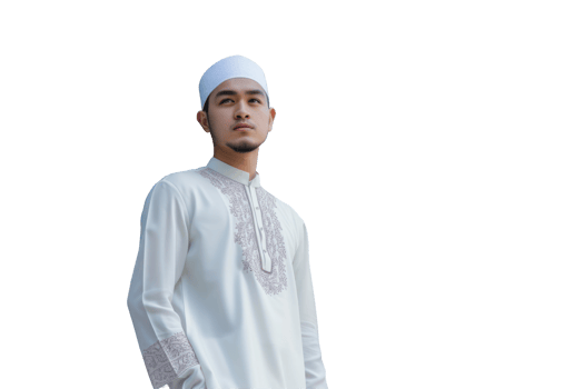 Handsome Muslim Man in White Traditional Attire as a Kufi on Background Photo. png