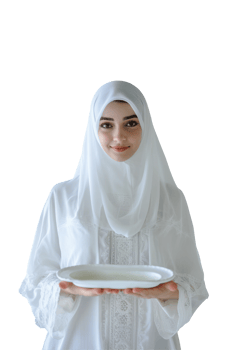 A woman in a white hijab holding a plate png