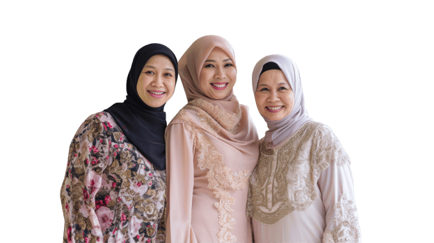 Three women in hijab pose for a picture png