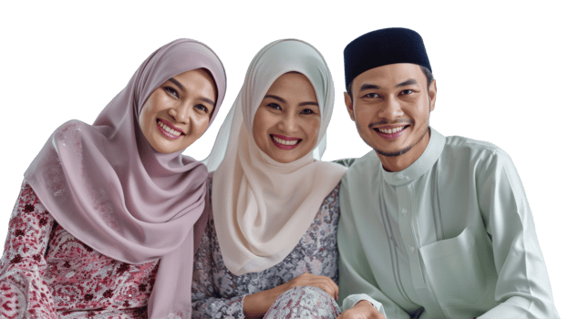 Three muslim people posing for a photo png