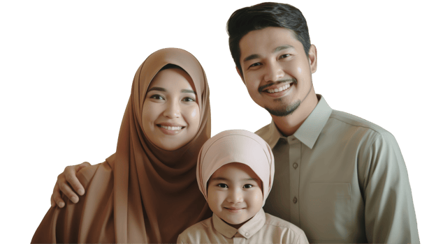 A family posing for a photo in a hijab png