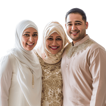 A man and two women in white clothing png