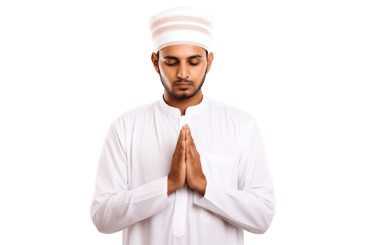 A muslim man in white clothes is praying png