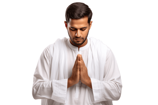 A man in white praying with his hands folded png