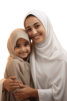 A woman in a hijab holding her daughter png